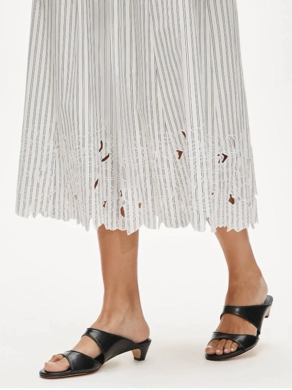 J.Crew Embroidered Pull-On Midi Skirt Striped White CS867